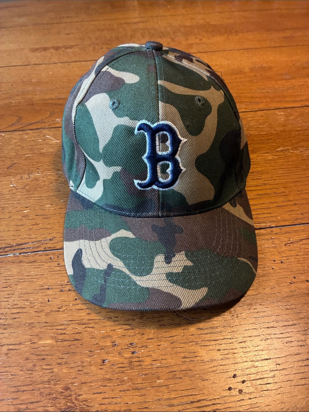 Boston Camouflage Baseball Cap with Embroidered B Logo - Green Camo
